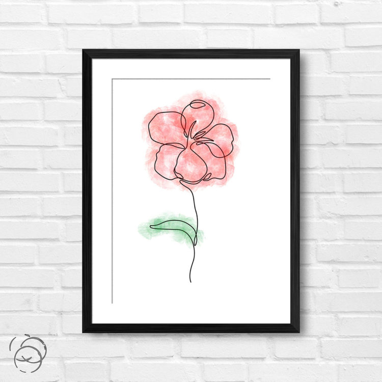 Single Line Red Anemone Watercolour Flower Print