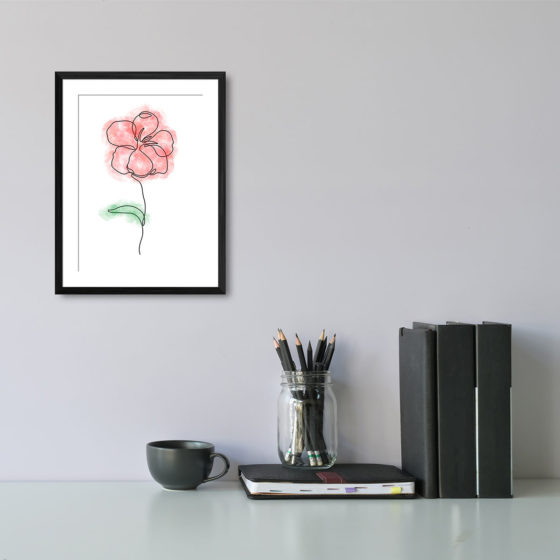 Single Line Red Anemone Watercolour Flower Print - Image 2