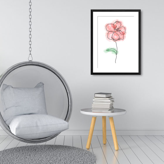 Single Line Red Anemone Watercolour Flower Print - Image 3