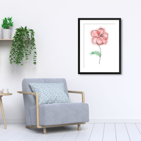 Single Line Red Anemone Watercolour Flower Print - Image 5
