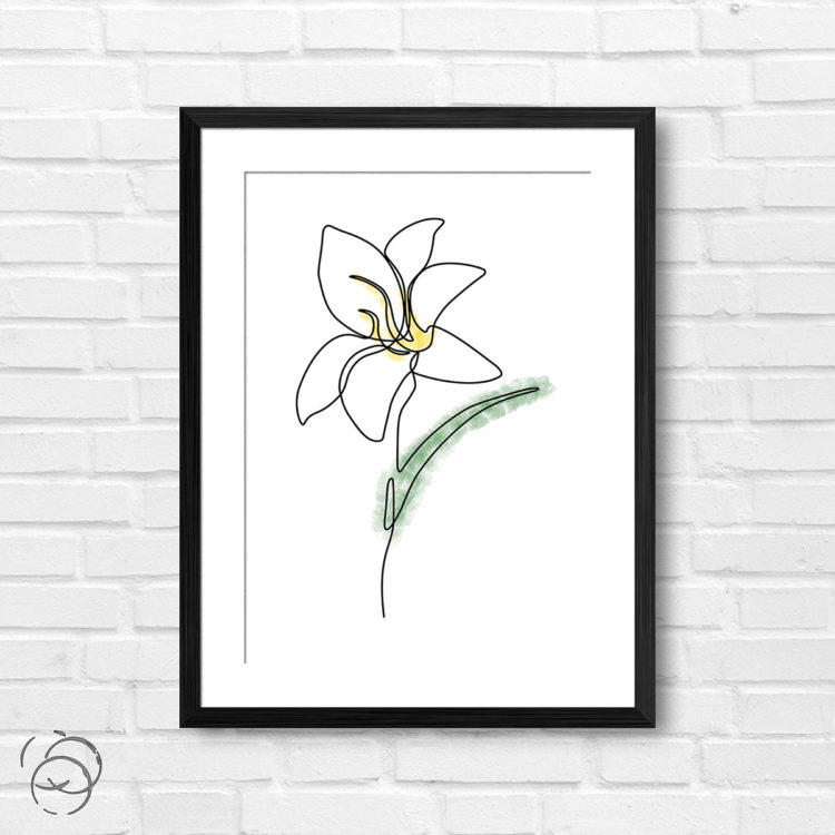 Single Line White Lily Watercolour Flower Print