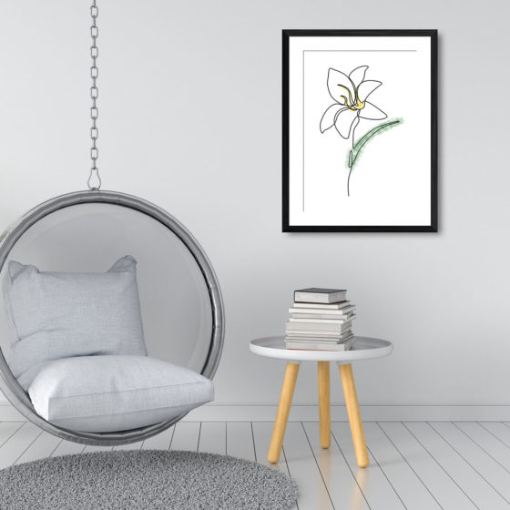 Single Line White Lily Watercolour Flower Print - Image 3