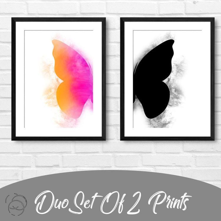 Vibrant Butterfly Featuring Smoke Dispersion Effect Duo Prints