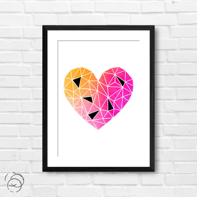 Vibrant Polygonal Deconstructed Heart Print