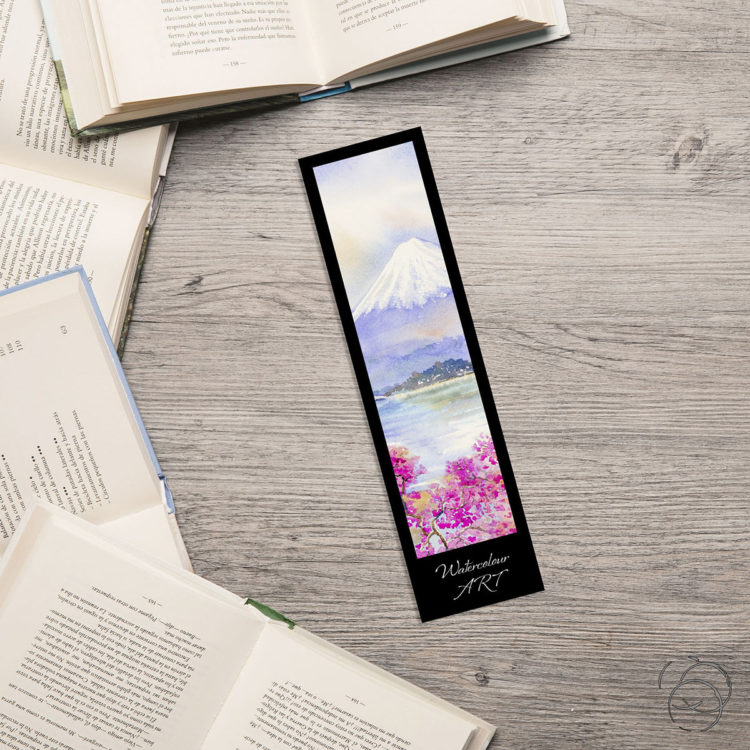 Watercolour Art Mount Fiji With Sakura Cherry Blossom Bookmark