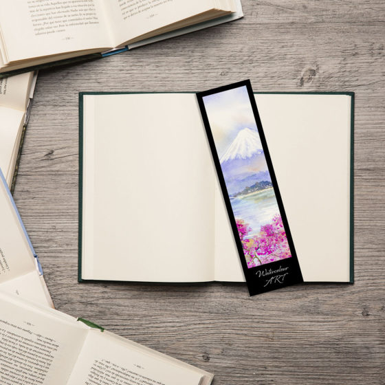 Watercolour Art Mount Fiji With Sakura Cherry Blossom Bookmark - Image 2