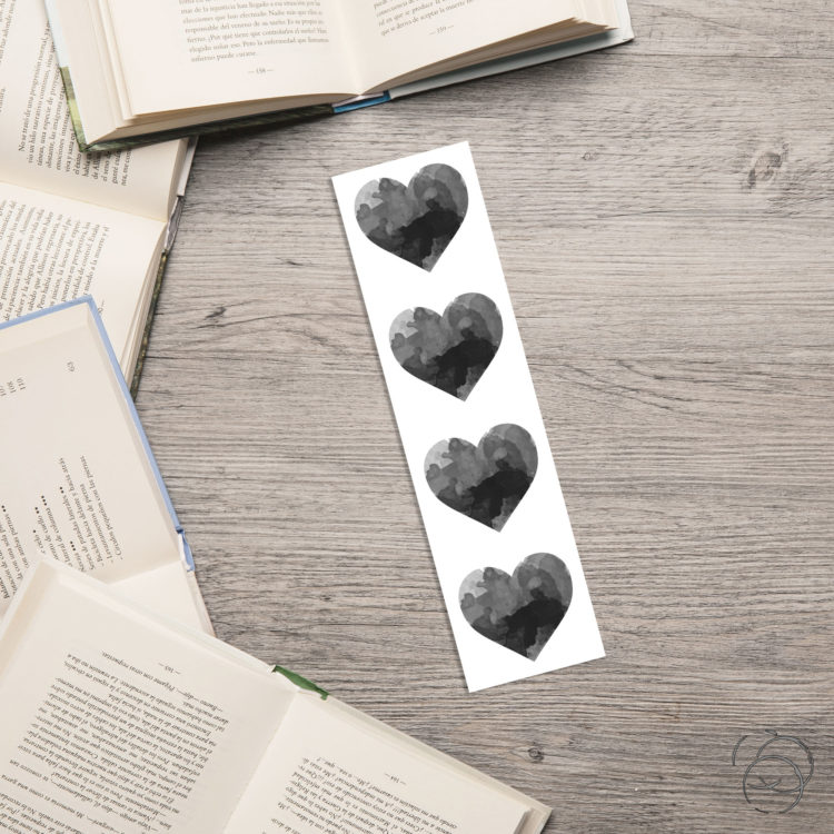 Watercolour Black Love Hearts Centre Bookmark