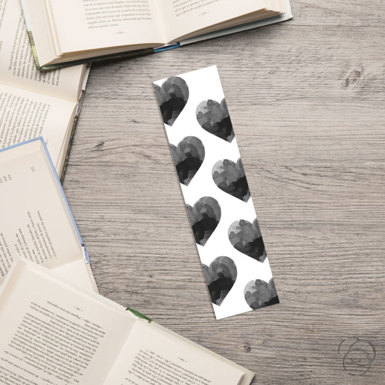 Watercolour Black Love Hearts Edged Bookmark