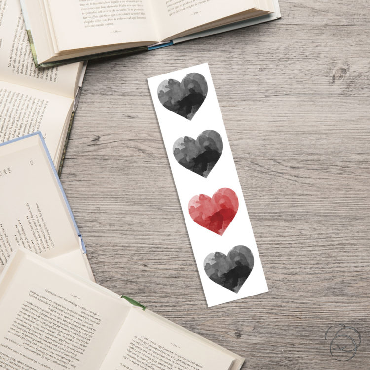 Watercolour Black Red Love Hearts Centre Bookmark