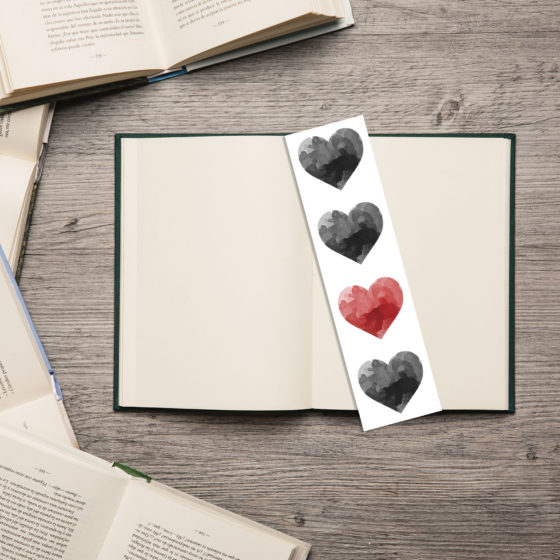 Watercolour Black Red Love Hearts Centre Bookmark - Image 2