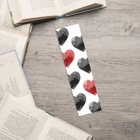 Watercolour Black Red Love Hearts Edged Bookmark