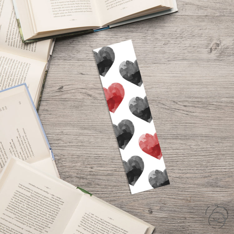 Watercolour Black Red Love Hearts Edged Bookmark
