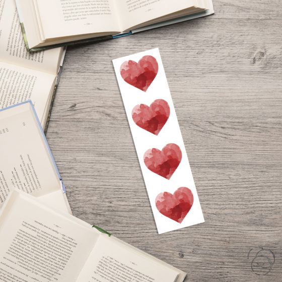 Watercolour Red Love Hearts Centre Bookmark
