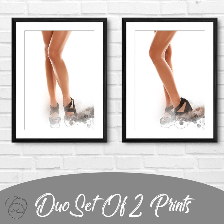 Watercolour Splash Effect Of Long Legs In Black Heels Duo Prints
