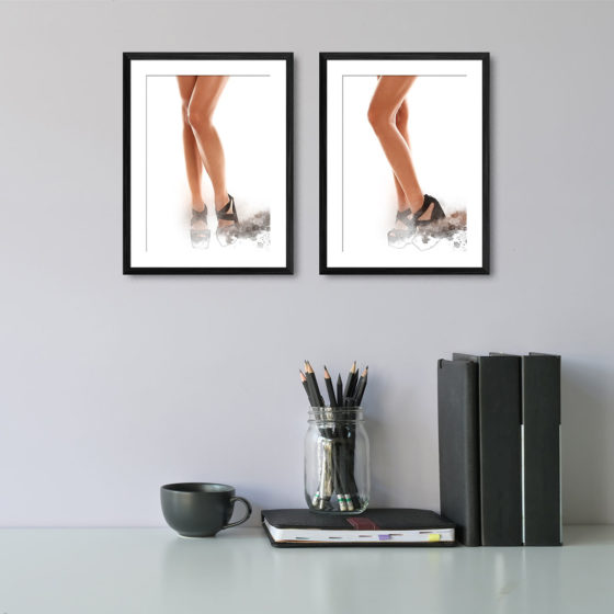 Watercolour Splash Effect Of Long Legs In Black Heels Duo Prints - Image 2