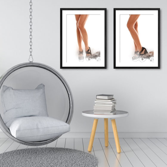 Watercolour Splash Effect Of Long Legs In Black Heels Duo Prints - Image 3