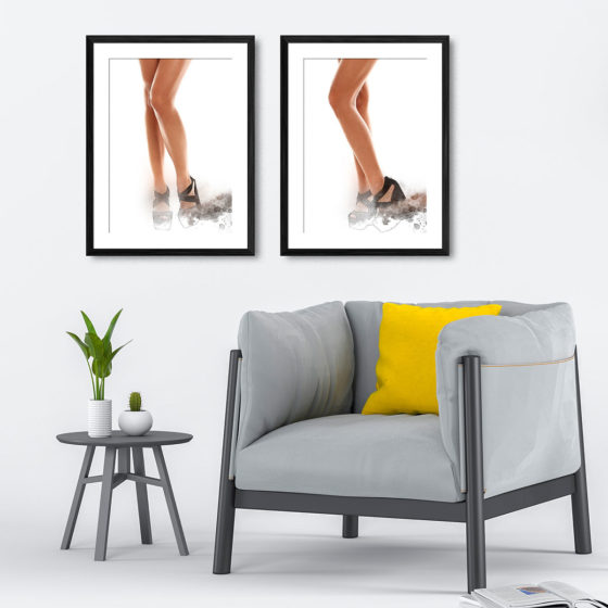 Watercolour Splash Effect Of Long Legs In Black Heels Duo Prints - Image 4