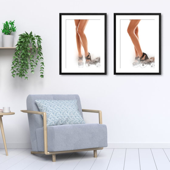Watercolour Splash Effect Of Long Legs In Black Heels Duo Prints - Image 5