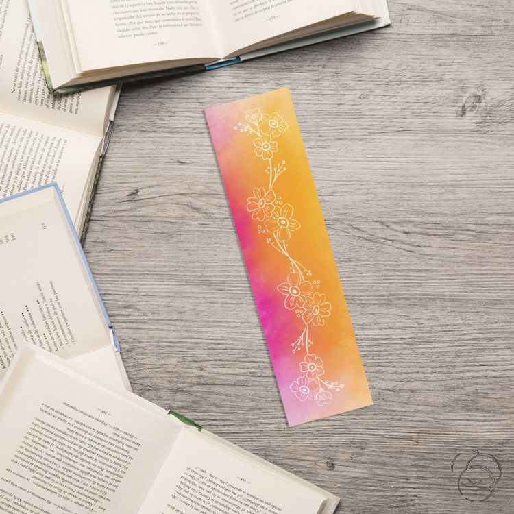 White Drawn Flowers On Vibrant Watercolour Bookmark