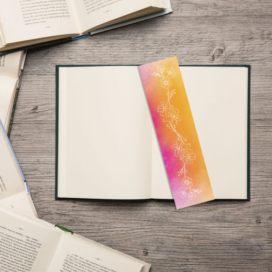 White Drawn Flowers On Vibrant Watercolour Bookmark - Image 2