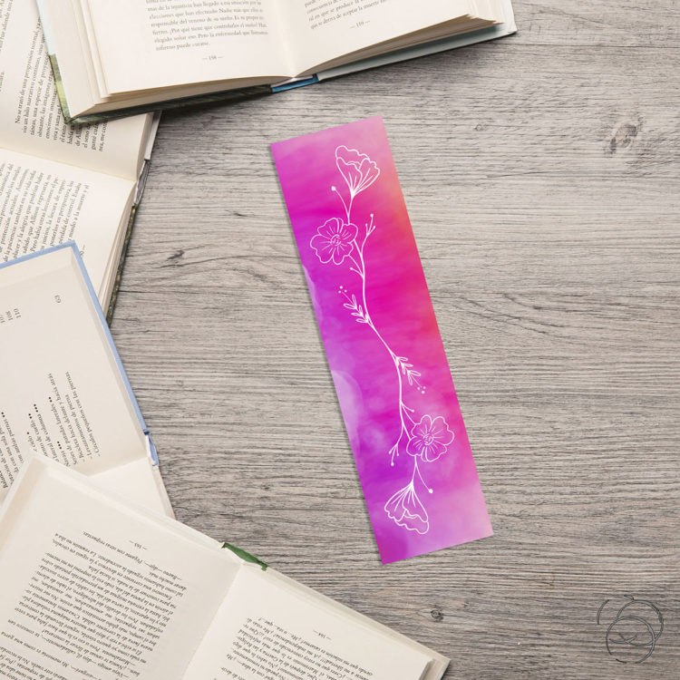 White Drawn Flowers On Vibrant Watercolour Bookmark