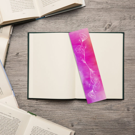 White Drawn Flowers On Vibrant Watercolour Bookmark - Image 2