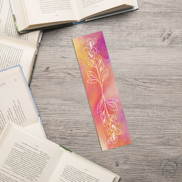 White Drawn Flowers On Vibrant Watercolour Bookmark