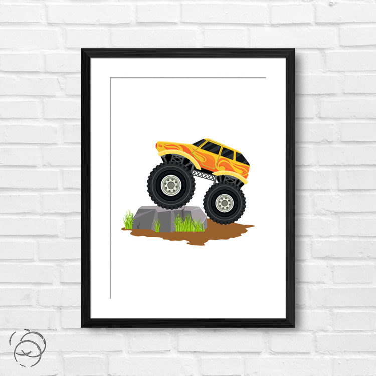 Yellow Flame Monster Truck Print